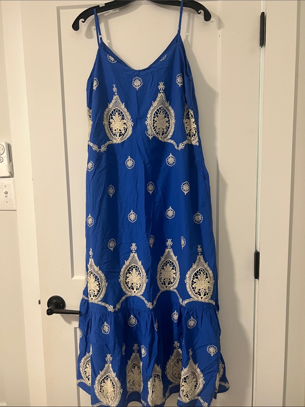 Royal Blue Maxi Dress with Cream Embroidered Motif